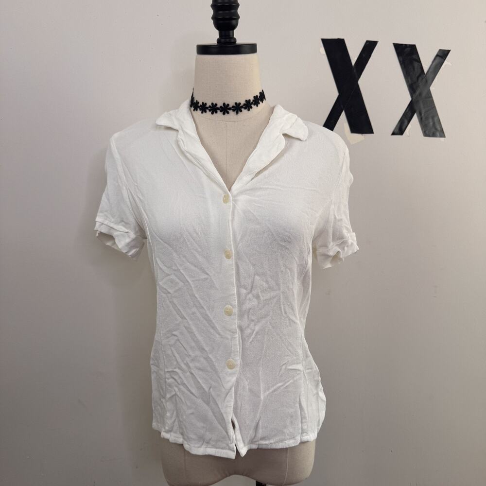 Vintage 90s Gianni Sport White Button Up Blouse Collared Minimal Indie S